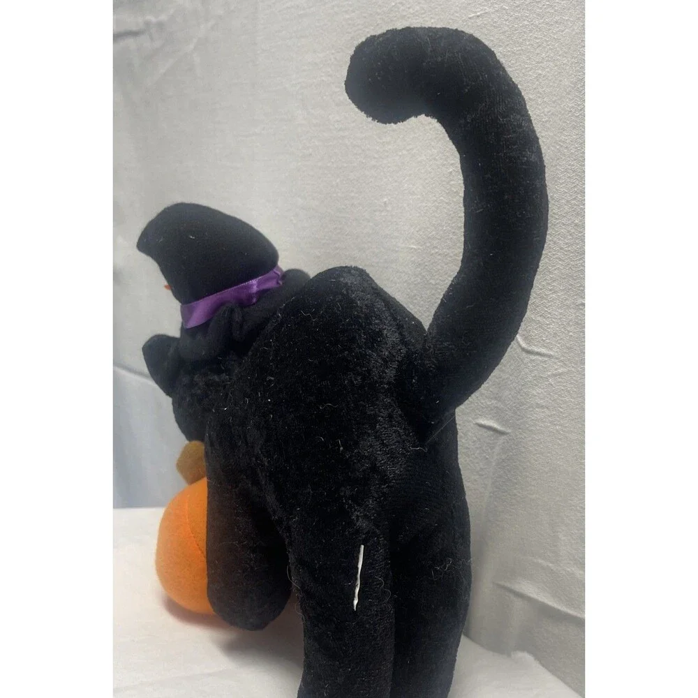 Vintage Halloween Plush Black Cat Hat Pumpkin Arched Back Decoration Fall Autumn